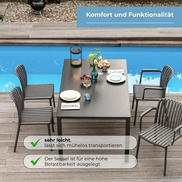 Kettler LAGO Stapelstuhl Grau wetterfest, Gartenstuhl stapelbar & ergonomisch – Bild 4