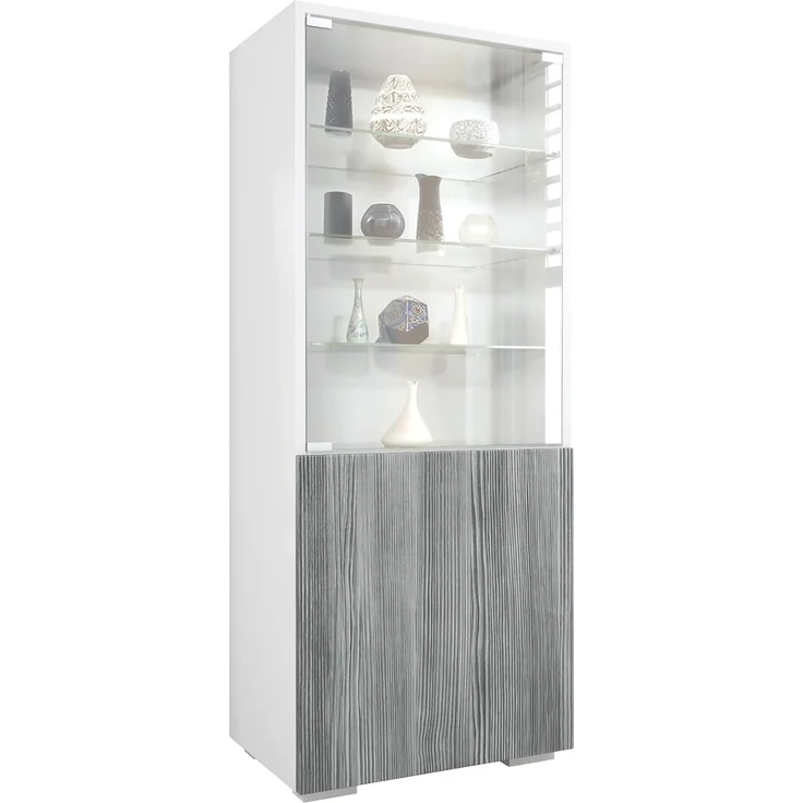 Vladon Standvitrine Granada (Vitrinenschrank, mit Glastür und Glaseinsatz) Weiß matt/Avola-Anthrazit (50 x 122,5 x 34,5 cm) – Bild 1
