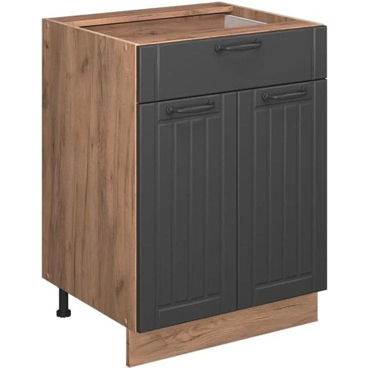 Küchenunterschrank Fame-Line Dunkelgrau 60 cm mit Schublade, AP Eiche Vicco – Bild 1