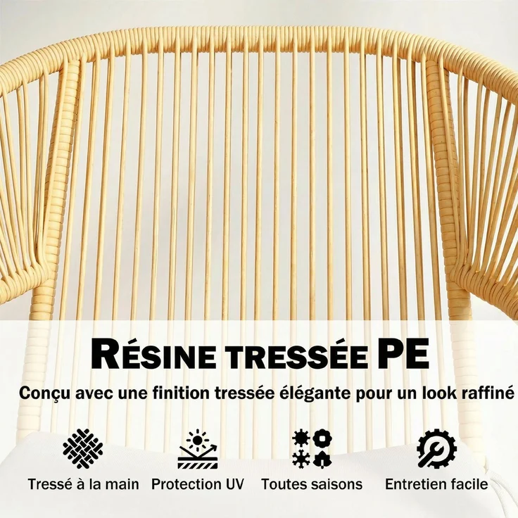 3-teiliges Bistro-Balkon-Set: 2 bequeme Sessel und ein Tisch aus gehärtetem Glas, abnehmbare Kissen in Beige – Bild 7