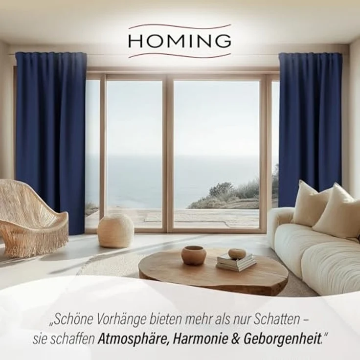 Homing Schlaufenschal Galdin 140x245 Vorhang Schlafzimmer Deko verdunkelnd blau – Bild 2