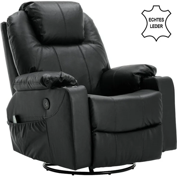 MCombo Relaxsessel MCombo Leder Massagesessel Relaxsessel 7050, manuell, mit Heizung, 360° drehbar und schwenkbar, Leder, Schwarz