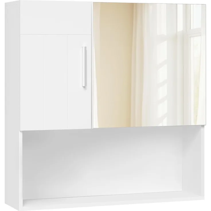 EUGAD Spiegelschrank (1-St) mit Tür, 5 Fächern, aus E1-MDF, Weiß, 54 x 55 x 15 cm