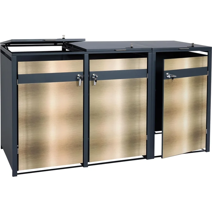 3er Mülltonnenverkleidung HWC-J82, Mülltonnenbox, erweiterbar, Metall 80kg, anthrazit ~ gold – Bild 10