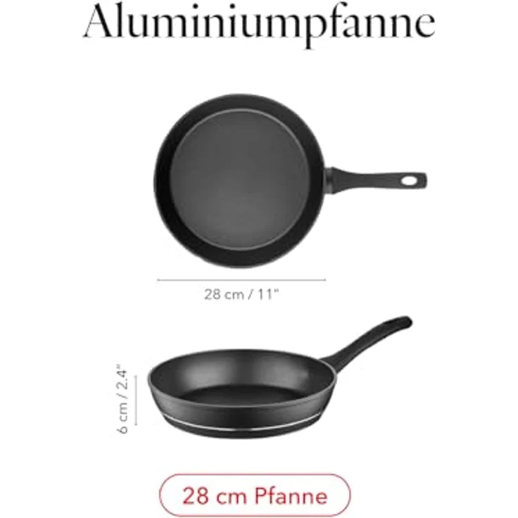 FLORINA Aluminium Bratpfanne 28 cm Durchmesser I Universalpfanne DELUX Antihaftbeschichtet I Anti-Kratz Pfanne mit Induktionsboden I Pfanne Geeignet für Induktionsherd, Gasherd, Elektroherd (Schwarz) – Bild 4