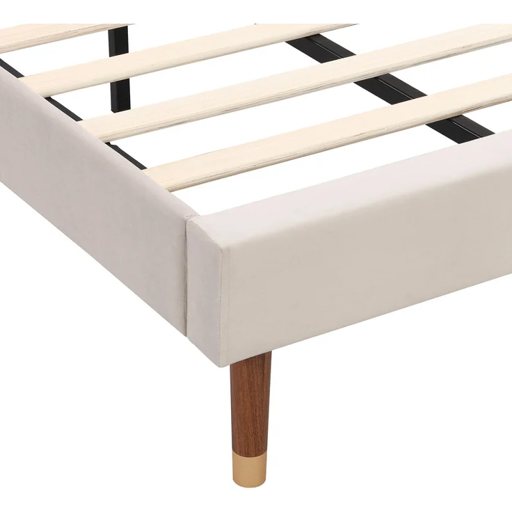 EINHOM Polsterbett 90 x 200 cm mit Lattenrost und Kopfteil, Jugendbett, Einzelbett, Holzlattenunterstützung, Einfache Montage, Samt, Beige, (Ohne Matratze) – Bild 9