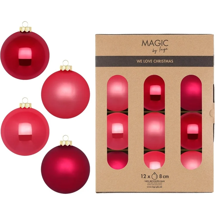 Glas Christbaumkugeln Set Ø 8cm, 12 Stück/Box, Pink Mix - Magic by Inge-Glas