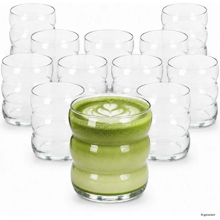 MamboCat Latte-Macchiato-Glas 12er Set Matcha Gläser 360ml Wellendesign Trinkglas Latte Cocktails, Glas – Bild 1
