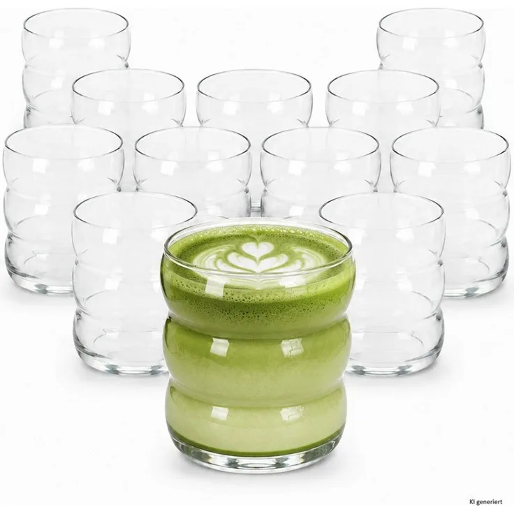MamboCat Latte-Macchiato-Glas 12er Set Matcha Gläser 360ml Wellendesign Trinkglas Latte Cocktails, Glas