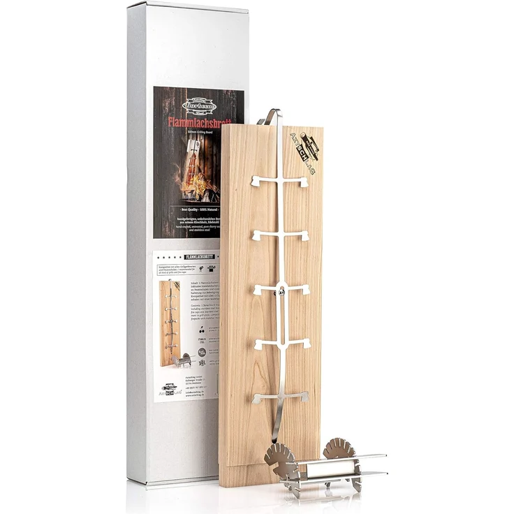 Axtschlag Premium Flammlachsbrett Kirschholz extrastark, 10-Fach verstellbare Halterung aus Edelstahl für Feuerschale, Feuertonne, Feuerkorb, Smoker, Grill, Gastronomie – Bild 1