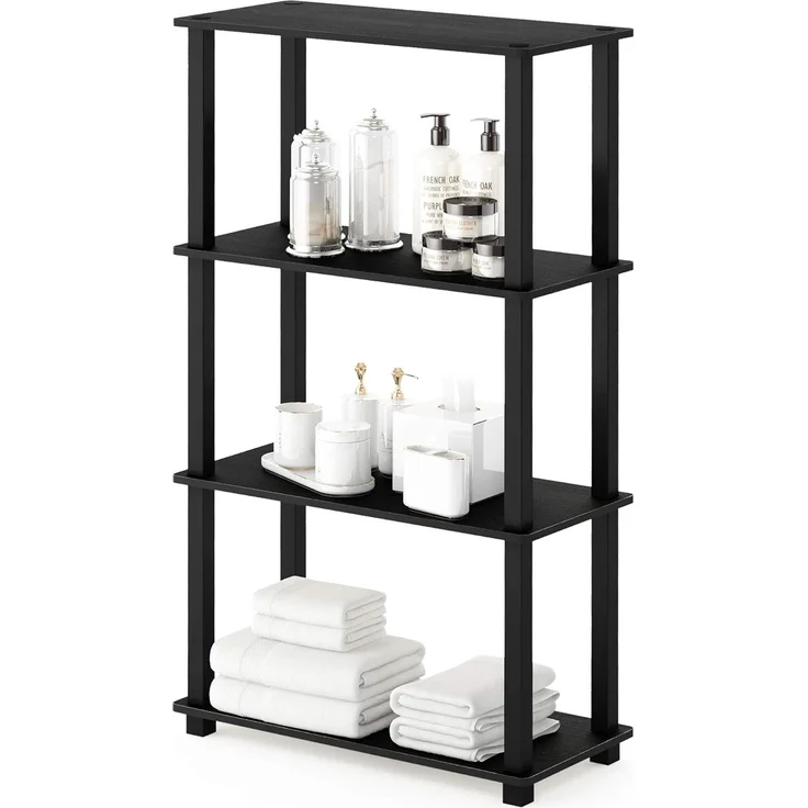 Furinno 4-stufiges Mehrzweck-Regalregal mit Vierkantrohr, holz, Americano/Schwarz, 29. 46x59. 94x109. 86 cm – Bild 1