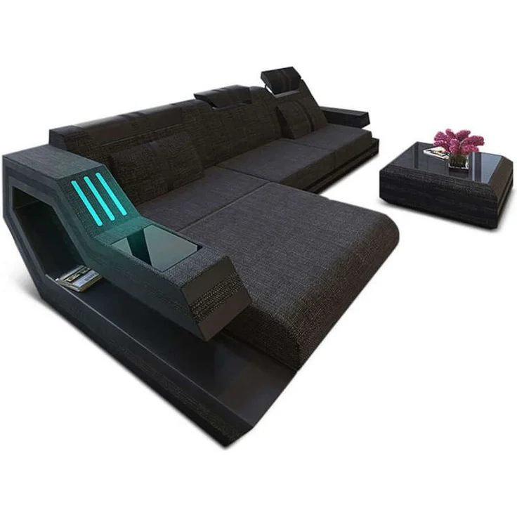 Sofa Dreams - Polstersofa Materialmix Ravenna L-Form LED - Mikrofaserstoff - Taupe-Weiß - Links – Bild 10