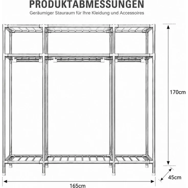 Toomoke Stoffschrank mit Kleiderstange, Faltschrank für Schlafzimmer (Kleiderschrank aus Stahlrohren mit Reißverschluss und Staubschutz) Abnehmbarer Bezug, 165 × 170 × 45 cm, ca. 5,7 kg – Bild 2