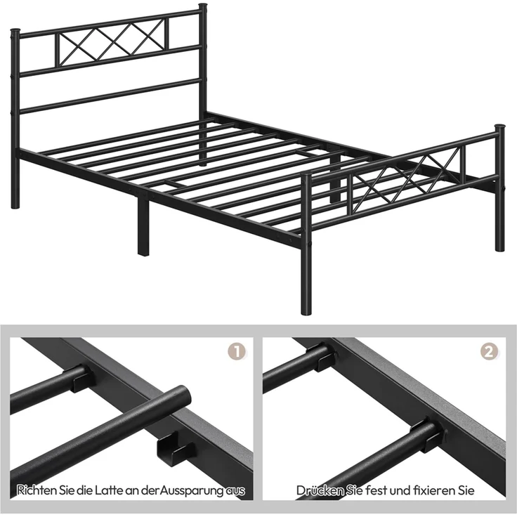Yaheetech Bettgestell Metallbett mit Lattenrost, mit Kopfteil, 90x200cm – Bild 8