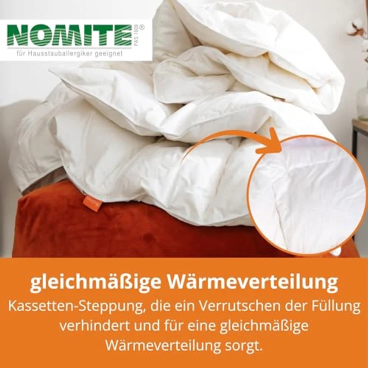sleepling Daunenbettdecke Komfort Daunendecke, Füllung: 90% Daunen, 10% Federn, Bezug: 100% Baumwolle, waschbar bei 60°C, 5 Wärmeklassen, für Allergiker geeignet NOMITE – Bild 4