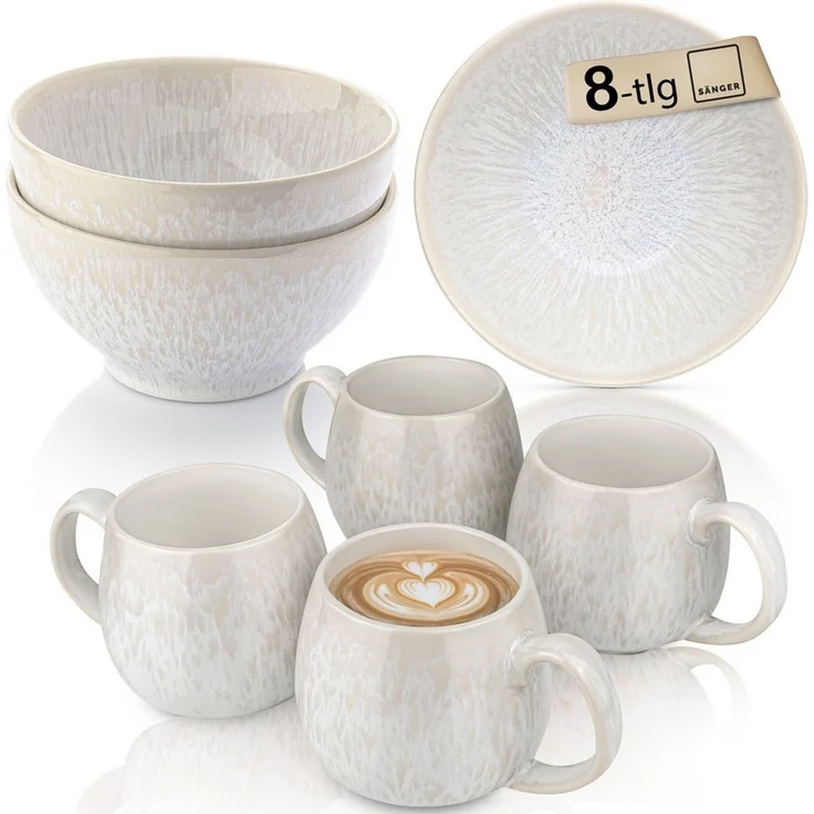 SÄNGER Geschirr-Set Korfu Geschirrset (12, 16, 24, 36 Teile) (8-tlg), 4 Personen, Steingut, Frühstücks Set, Creme, Handmade, Premium Collection – Bild 1