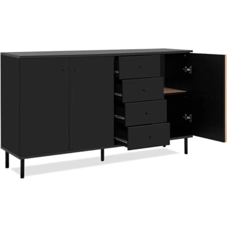 Livetastic Sideboard, Schwarz, Eiche Artisan, Metall, 2 Fächer, 4 Schubladen, 160x90x40 cm – Bild 5