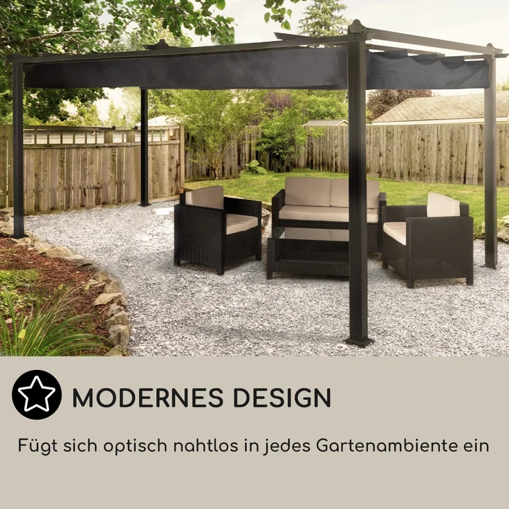 Blumfeldt Pavillon 3x4m, Rostfreier Metall-Pavillon mit Einziehbarem Dach, Pavillon Wasserdicht, Stabil & Winterfest, Langlebige Pergola Freistehend, Gartenpavillon mit UV-Schutz & Aluminium-Rahmen – Bild 12