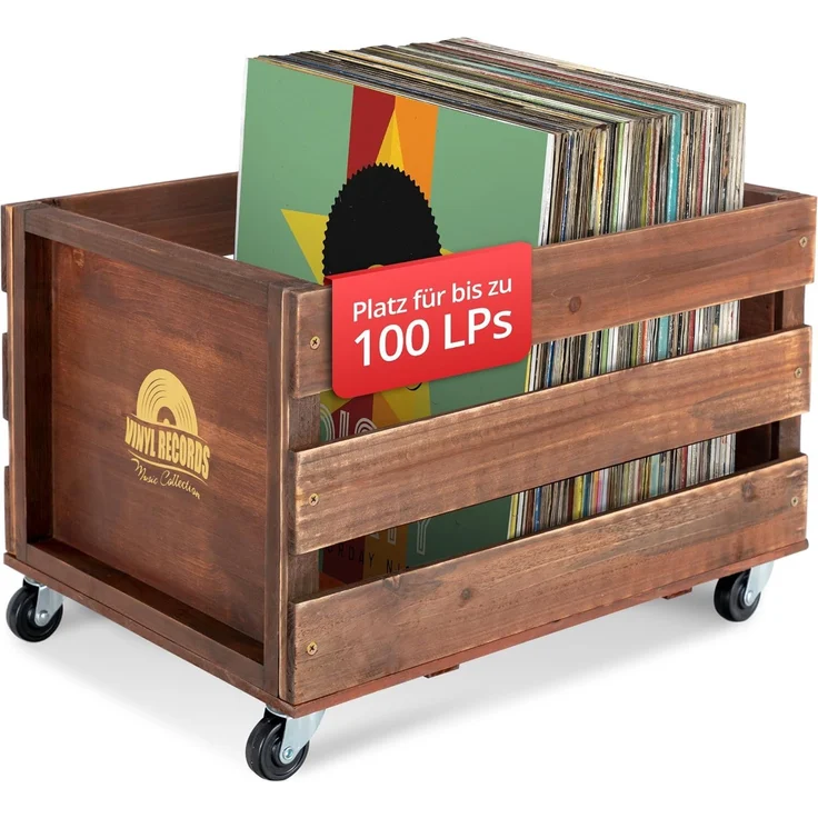 Stagecaptain Holzkiste SPK-100 "Emil" Schallplattenkiste (Spar-Set, 2 St, Aufbewahrungskisten für Schallplatten und mehr), für bis zu 100 LPs - aus Vollholz im Retro-Design – Bild 1