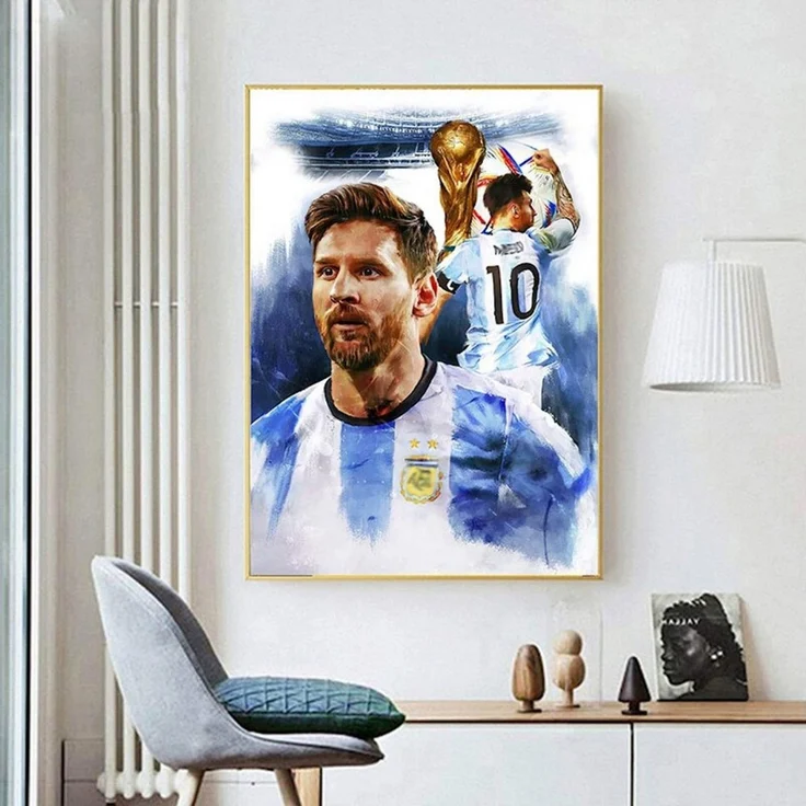JUSTGOODMOOD Poster Fußball Messi mit Sieger Pokal Weltmeisterschaft 2022 in Qatar mit Arg, A (1 St) – Bild 1