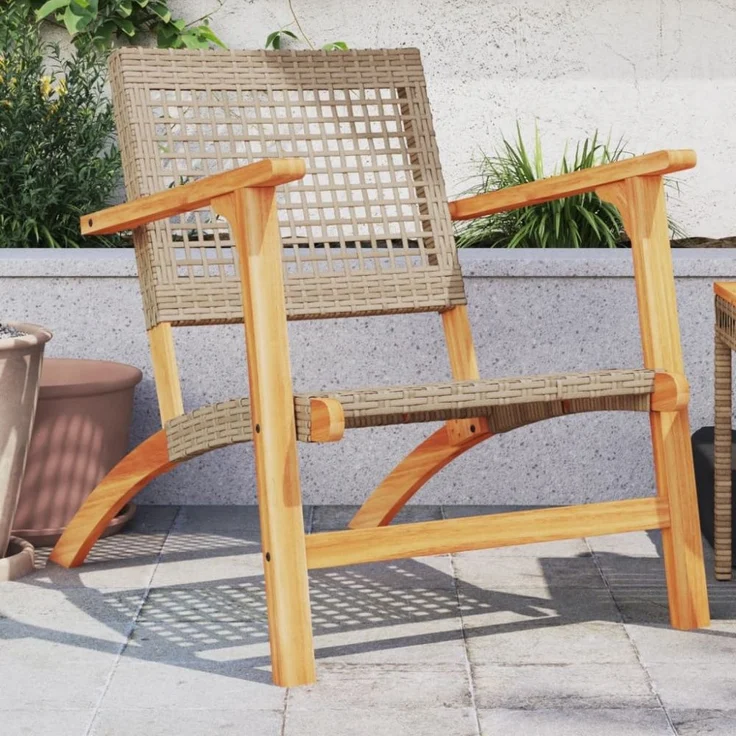 vidaXL Gartenstühle 2 Stk. Beige Poly Rattan und Akazienholz 365869 – Bild 1
