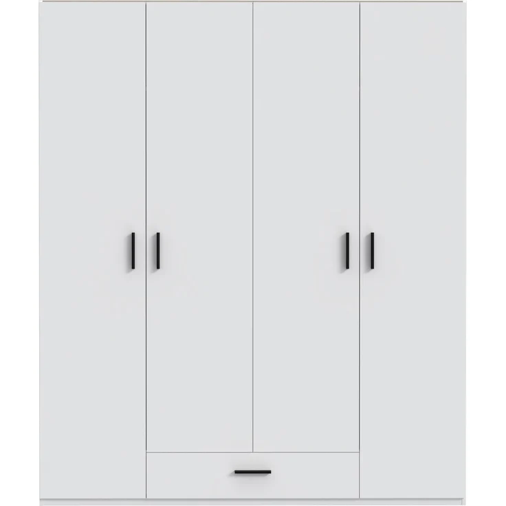 Forte TRAWEN Kleiderschrank 170 180, moderner Kleiderschrank, 4-türig, Schublade, Schlafzimmerschrank, Holzwerkstoff, Weiß, 177,5 cm breit x 210,5 cm hoch x 54,2 cm tief – Bild 2