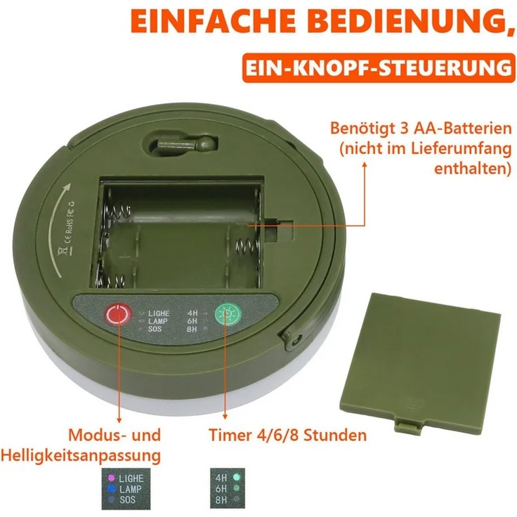 OZAVO LED-Lichterkette Camping Lichterkette Aufrollbar 3 in 1 LED-Lichterkette, 100-flammig, 3 Beleuchtungsmodi für Camping, Zelt,Hof und Häuser (10M) – Bild 3