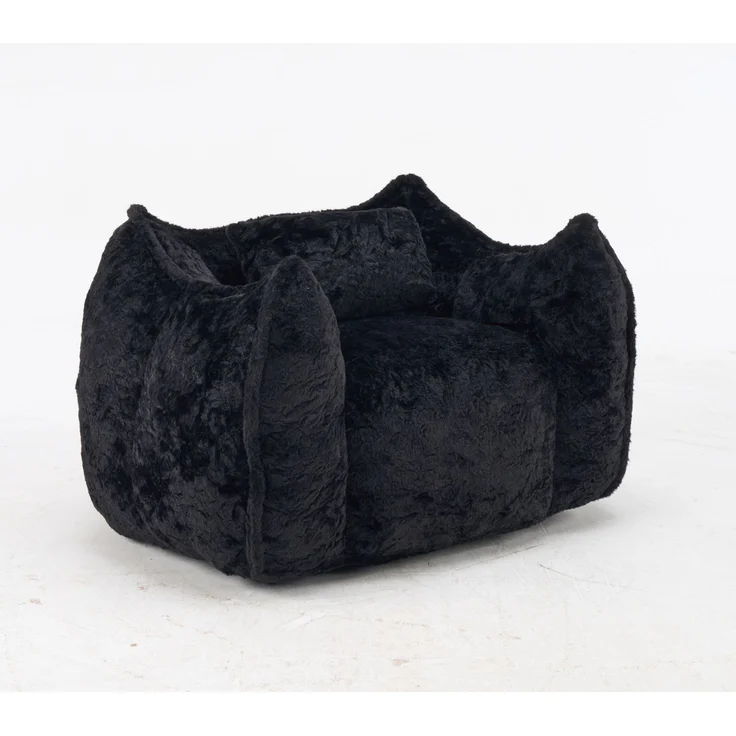 Sitzsack aus Kunstfell mit ergonomischer Rückenlehne, 123×97×73 cm, Schwarz – Bild 3