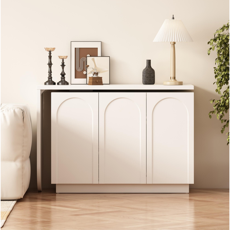 Schreibtisch aus MDF, 360° drehbar mit Stauraum, 110 cm, Weiß – Bild 3