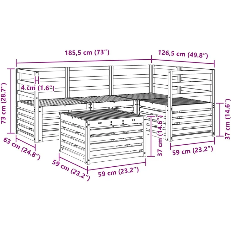 vidaXL Outdoor-Sofagarnitur 5 stk. 4-Sitzer Natur Massivholz Akazie 3374749 – Bild 10