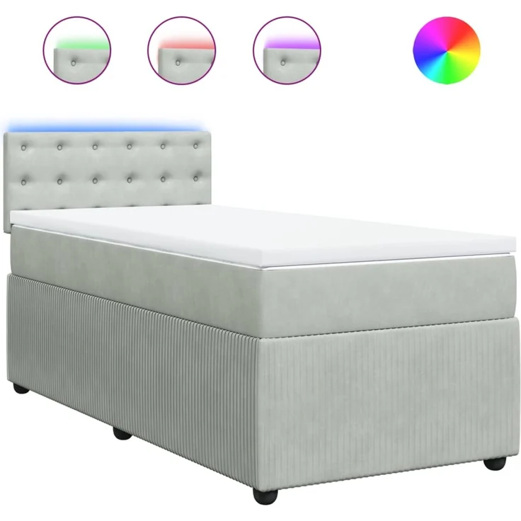 vidaXL Boxspringbett mit Matratze Hellgrau 90x200 cm Samt 3289938 – Bild 2