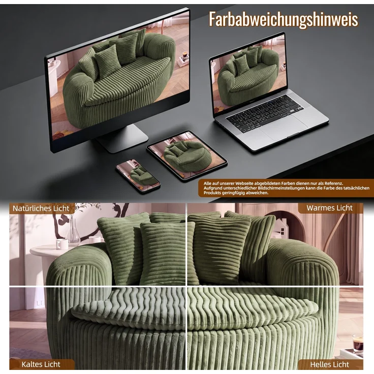 Abrihome Sitzsack mit Armlehnen und Rückenkissen, Grün, 145x133x59 cm – Bild 9
