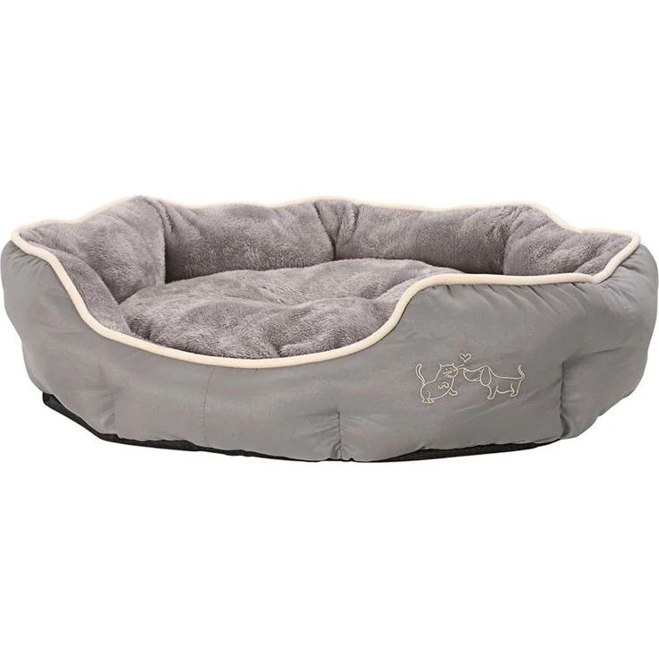 Dehner Lieblinge Hundebett und Katzenbett Sammy, oval, ca. 90 x 80 x 14 cm, Polyester, grau – Bild 1