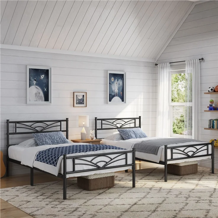 Yaheetech Metallbett mit Lattenrost, Wolkenmuster, Metall Schwarz, 90x200 cm – Bild 3