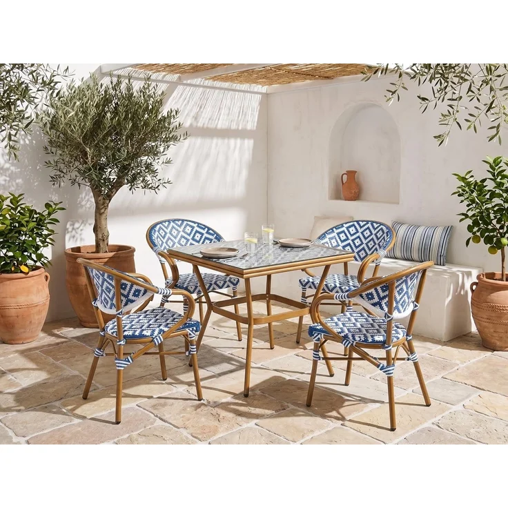Gartenmöbel Set 4-Sitzer CASPRI Polyrattan Blau Weiß – Bild 2