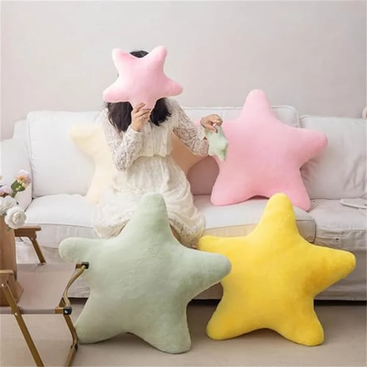 Kuschelkissen Kinder Sternkissen, Weiche Flauschige Sternform Zierkissen Sofakissen, Plüsch Kissen Dekokissen für Mädchen & Jungen Zuhause Schlafzimmer Deko (Gelb,80cm) – Bild 6