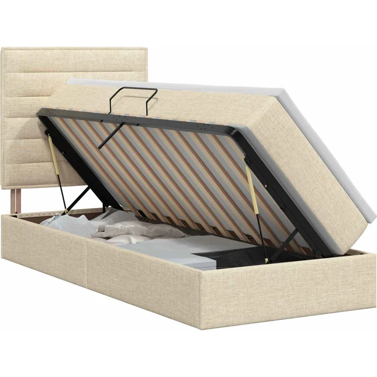 vidaXL Aufbewahrungsbett mit Matratze Creme 100 x 200 cm Stoff 3459424 – Bild 2