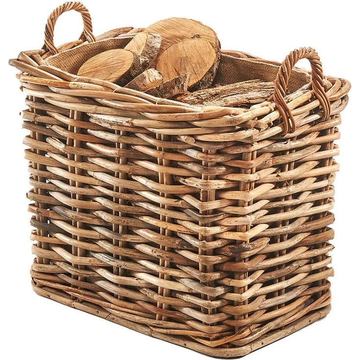 Kobolo Kaminholzkorb Holzkorb Korb Rattan cane mit abnehmbarem Jutestoff, Innenmaße: 51x30x45 cm
