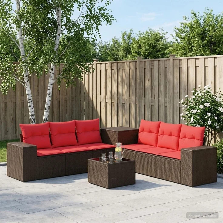 vidaXL Sofa Set 8 stk. Braun und Rot Polyrattan und Stahl 3448489 – Bild 1