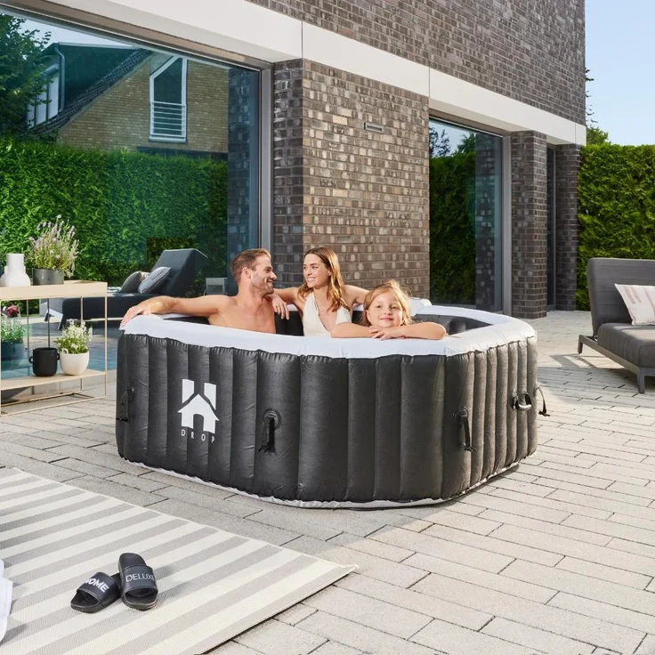 HOME DELUXE Outdoor Whirlpool DROP inkl. Kissen, Getränkehalter und Sonnendach - ⌀185 cm Schwarz – Bild 2
