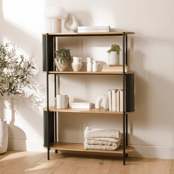 Calicosy Regal mit 4 Ebenen in Holzoptik und schwarzen Metallseiten H133,5 cm - EKLO - Helles Holz – Bild 7