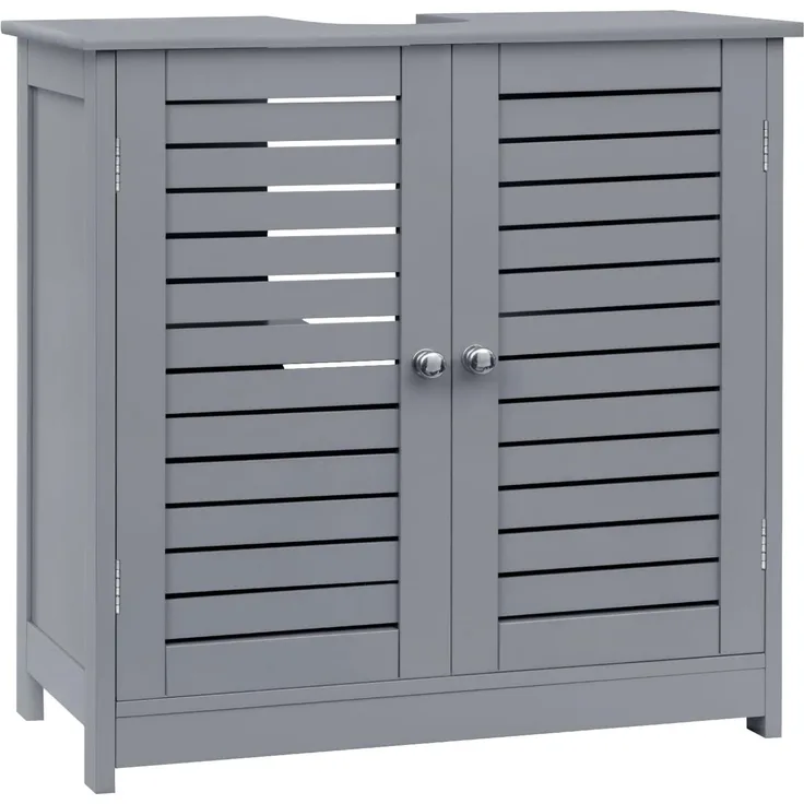 EUGAD Waschbeckenunterschrank, Badezimmer Unterschrank Waschbecken, stehender Badschrank 60 x 60 x 30 cm, mit 2 Lamellentüren, Verstellbarer Ablage, Grau