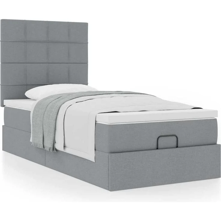 vidaXL Ottoman-Bett mit Matratze Hellgrau 100x200 cm Stoff 3313133 – Bild 12