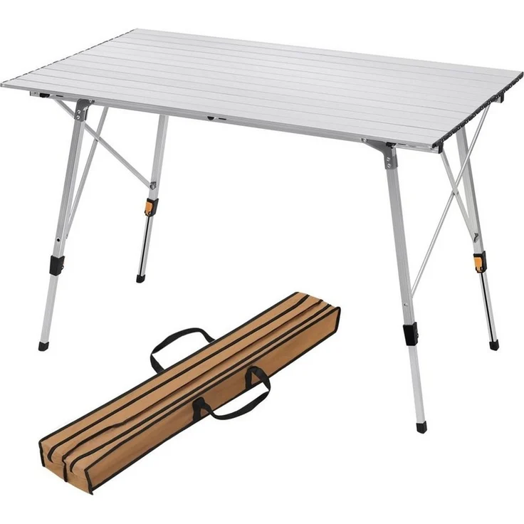 WOLTU Alu Campingtisch klappbar, Falttisch Höhenverstellbar mit Tragetasche & aufrollbarer Tischplatte, Klapptisch Reisetisch 4-6 Personen, für Camping Garten Balkon, 120 * 68. 5cm, Silber – Bild 1
