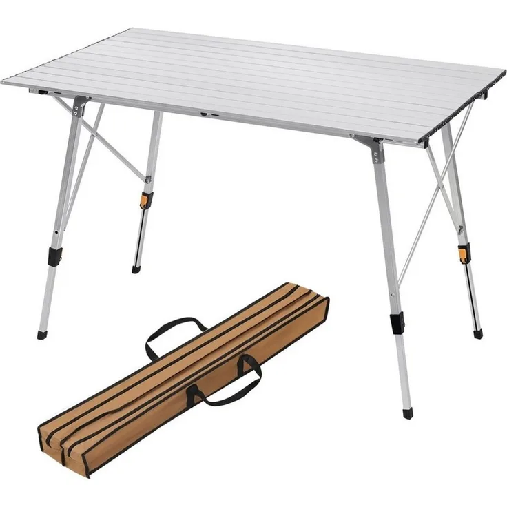 WOLTU Alu Campingtisch klappbar, Falttisch Höhenverstellbar mit Tragetasche & aufrollbarer Tischplatte, Klapptisch Reisetisch 4-6 Personen, für Camping Garten Balkon, 120 * 68. 5cm, Silber