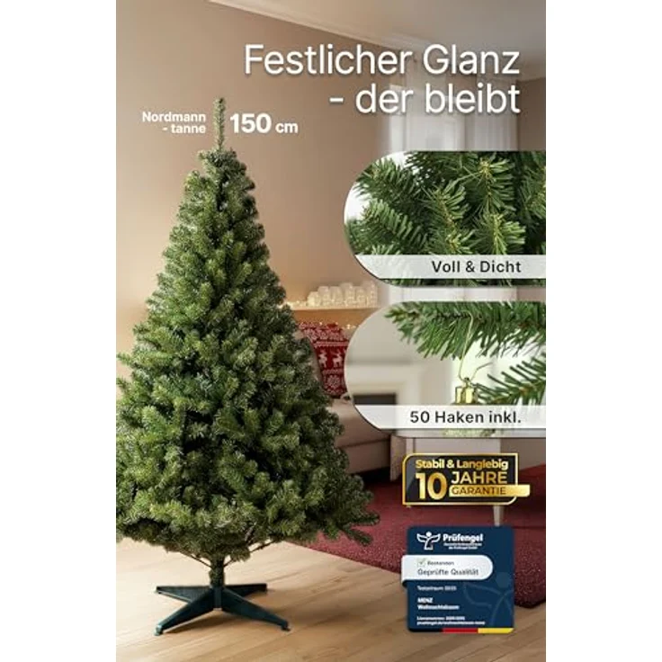150 cm Künstlicher Weihnachtsbaum aus 100% PVC – Dicht & Formstabil mit 600 Zweigen (Ø 90 cm), Schnellaufbau-System, Schwer Entflammbar – Bild 5
