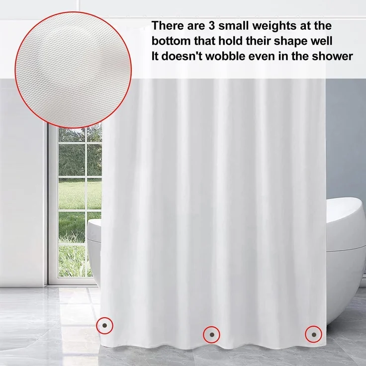 Duschvorhang 180x180 cm Weiß Anti-schimmel Wasserdicht Waschbar PEVA mit 12 – Bild 5