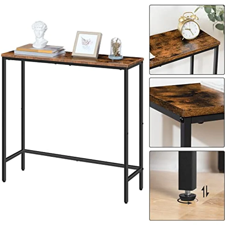 HOOBRO Schmal Konsolentisch, 75 cm Beistelltisch, Flurtisch, Kleiner Ausstellungstisch, Sofatisch für kleinen Raum, für Eingang, Flur, Dunkelbraun-Schwarz EBF75XG01 – Bild 8
