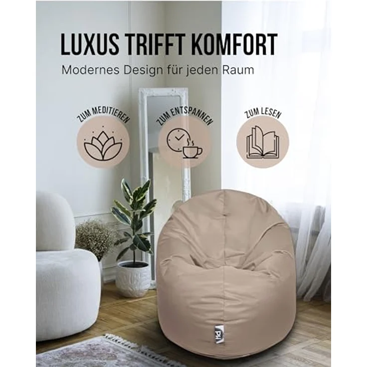 PATCH HOME 2-in-1 Sitzsack Sessel - Gaming Bean Bag mit Reißverschluss - Bereits befüllt, Ergonomisch & Robust für Kinder & Erwachsene - Indoor & Outdoor, Wetterfest (Beige, 155cm) – Bild 10