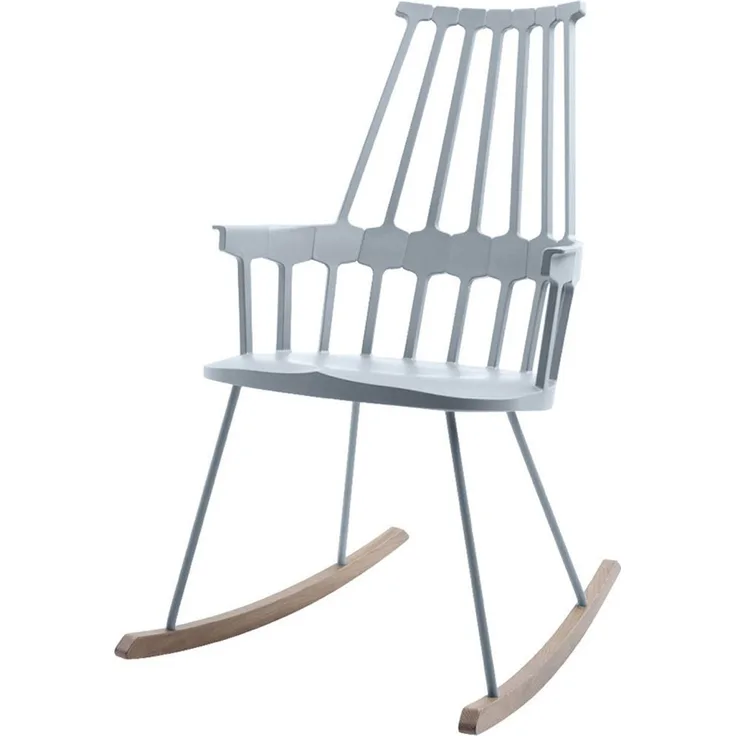 Kartell 595620 Comback Schaukelstuhl 58 x 100 x 58 cm Sitzhöhe 44 cm Sitzflächenfarbe, Schaukelteil Eiche, blau / grau
